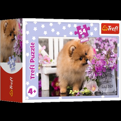 Пазлы - (54 элм. Мини) - Щенок и цветы 