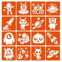 Набір трафаретів для біо-тату "Монстри та ракети №2"o monsters-and-rockets-2-6x6-16