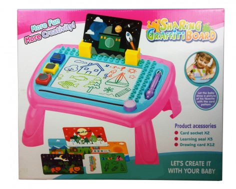 Дитяча дощечка-столик для малювання 009-2023-5 зі штампами  Рожевий