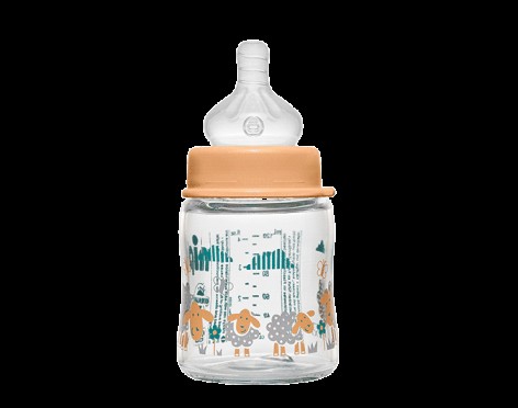 Стеклянная бутылка(Д)120 мл.з широкой горловиной + соска с широким горлышком (Система 