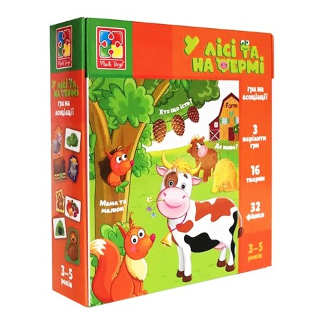 УЦЕНКА!!! Настольная игра на ассоциации "В лесу и на ферме" Vladi Toys VT1804-46-UC, 16 животных