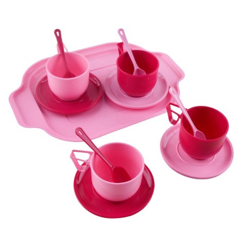 Детский игровой набор посуды с подносом 70293 13 предметов в сетке