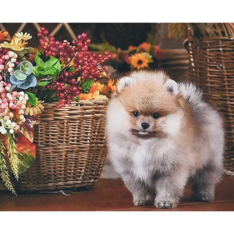 Алмазная мозаика "Песик возле корзины" HEG87073 30х40 см
