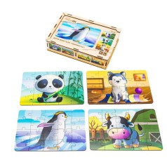 Дитячий дерев'яний пазл Тварини 4 в 1 Puz-10369, 80 елементів