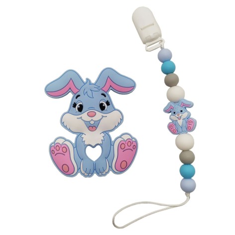 Прорезыватель WD210921 Зайчик силиконовые бусы Синий