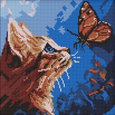 Алмазна мозаїка "Котик та метелик" ©art_selena_ua AMO20076, 30х30 см