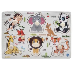 Дерев'яний пазл-вкладиш Африканські тварини 53972-2 ручка-тримач, у плівці