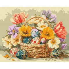 Картина за номерами "Великодній кошик з квітами" ©art_selena_ua KHO5186, 40х50 см 