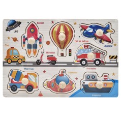 Дерев'яний пазл-вкладиш Транспорт 53972-3 ручка-тримач, у плівці