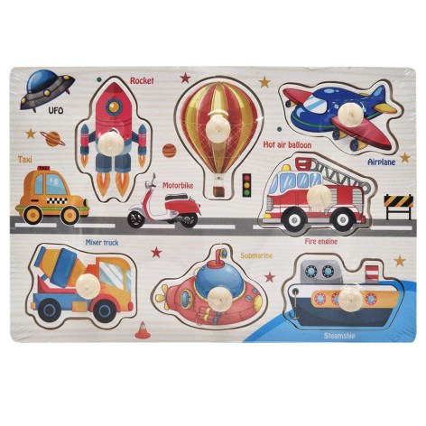 Дерев'яний пазл-вкладиш Транспорт 53972-3 ручка-тримач, у плівці