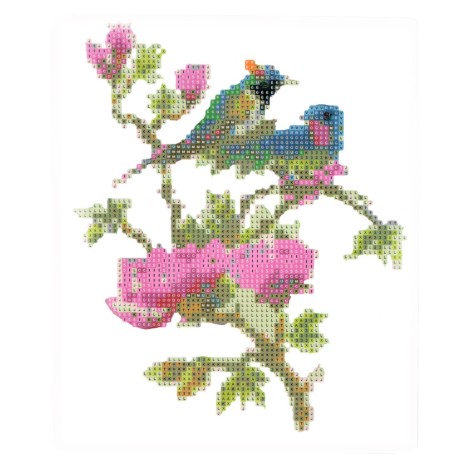 Алмазная мозаика "Магнолия с птичками" 189772 картон, неполная выкладка 21х25 см