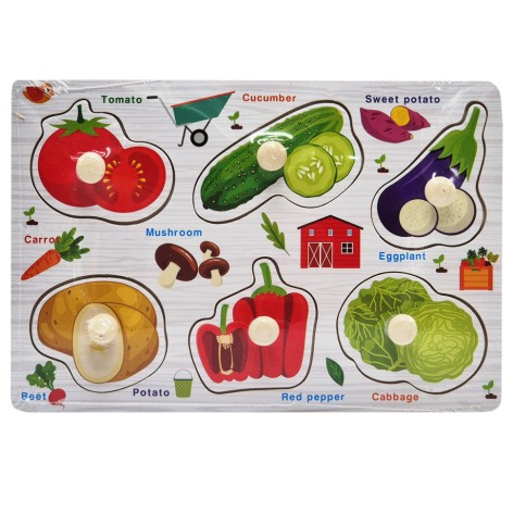 Дерев'яний пазл-вкладиш Овочі 73239-4 назви англійською мовою