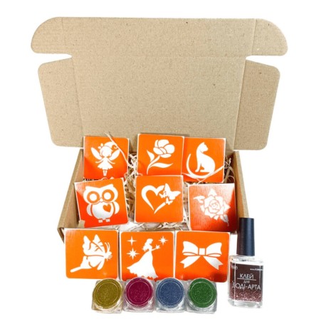 Набір для біо-тату "Для дівчаток #3 - гліттер" set-girls-3-glitter 9 трафаретів