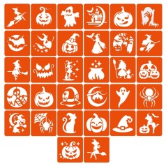 Набір трафаретів для біо-тату "Хелловін №3" hallowween-3-32, 32 трафарети 6х6 см