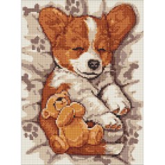Алмазна мозаїка "Сонний корги" AMO8044, 30x40 см
