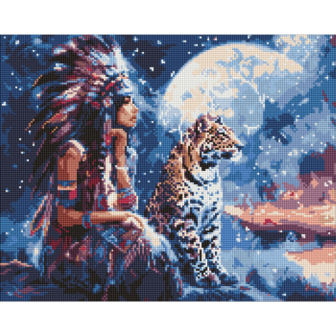 Алмазна мозаїка "Дівчина і леопард" Ідейка AMO8068 40х50 см                                          