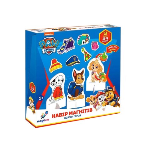 Детский набор магнитов "Щенячий патруль: Одень героя" ML4034-13, 3 героя 34 магнита
