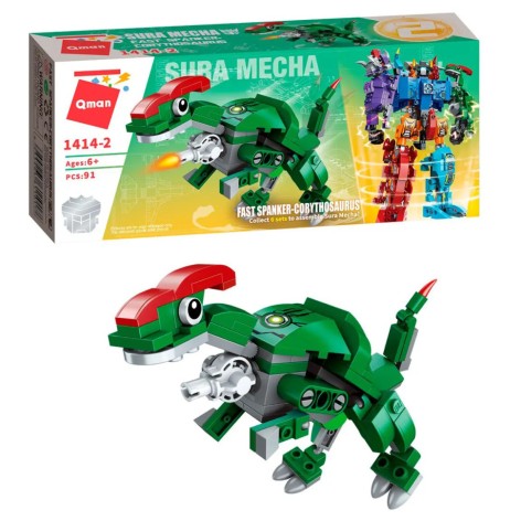 Дитячий Конструктор Qman 1414-1-6 трансформер (робот + динозавр) 93 дет  Corythosaurus