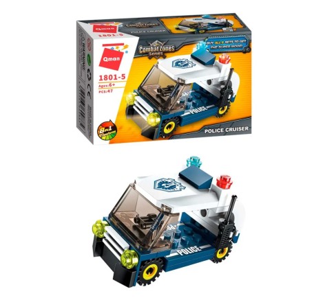 Конструктор Qman 1801-1-8 поліція, транспорт, 45-49 деталей  Мінікар