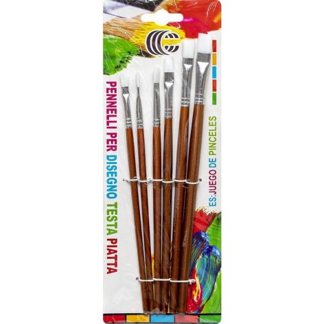 Набір пензликів плоских 1006 нейлоновий, білих 6 штук