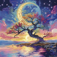 Алмазна мозаїка "Дерево в місячному сяйві" Brushme BH019 неповна викладка 25х25 см