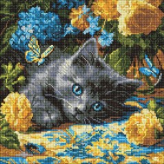 Алмазна мозаїка "Кошеня блакитнооке" Ідейка AMO8340, 40х40 см