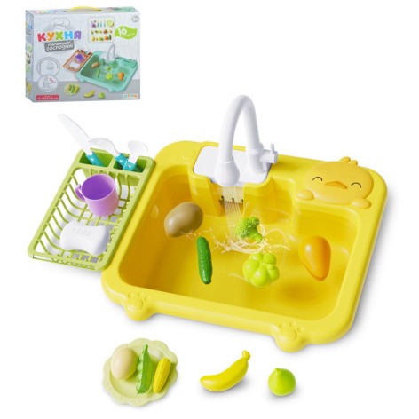 Дитяча іграшкова кухня WD-801A, мийка, ллється вода 16 предметів