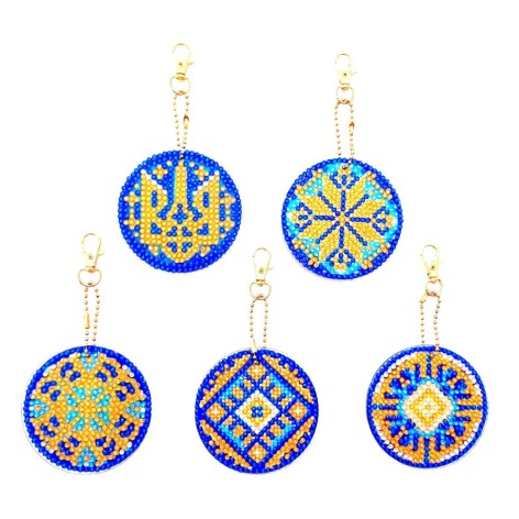 Набір брелків алмазна викладка Українські орнаменти BR39, 5 штук