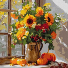 Картина за номерами "Осінній букет із соняхів" ©art_selena_ua KHO5740, 40x40 см 