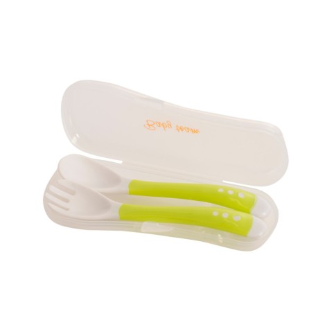 Детский набор для кормления 6105_зелений (вилочка и ложечка) в футляре                                                
