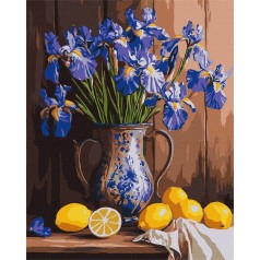 Картина за номерами "Іриси у вазі та лимони" Ідейка KHO3319, 40x50 см
