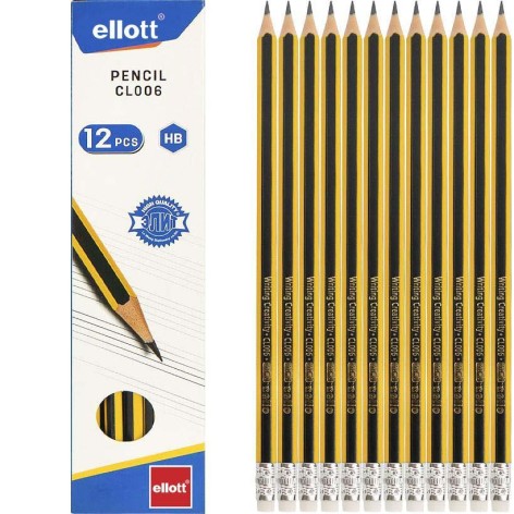 Олівець простий з гумкою Ellott CL006-12 твердість грифеля - HB