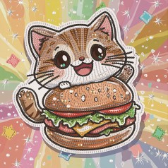 Алмазна мозаїка "Кошеня з гамбургером" Brushme DBS52207 неповна викладка 25х25 см