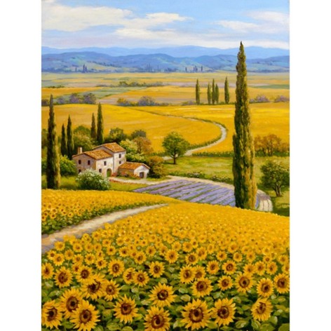 Алмазна мозаїка без підрамника Strateg "Рідні поля" поле соняшників JSDF70798 30х40 см