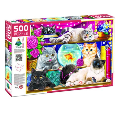 Детский пазл "Котики на полке" 84849, 500 элементов