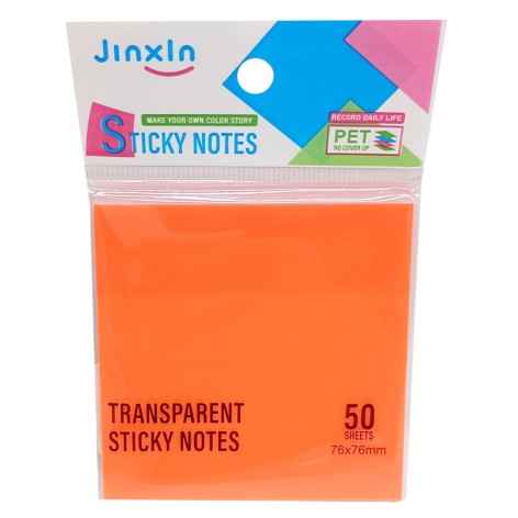 Стікери прозорі для нотаток Р71-1, 50 аркушів, 76 х 76 мм   Помаранчевий