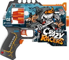Іграшковий пістолет автомат. барабан на батарейках з м'як. набоями Шалені Гонщики (12 шт.) (21х19см)