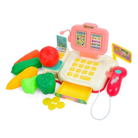 Дитячий ігровий касовий апарат 682-2A-2B(Pink) сканер, гроші, продукти