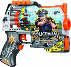 Іграшковий пістолет автомат. барабан на батар. з м'як. набоями Поліцейська Атака (12 шт.)(21х19см)