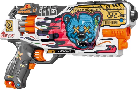 Іграшковий пістолет автомат. барабан на батарейках з м'як. набоями Шалене Ведмежа (24 шт.) (34х21см)