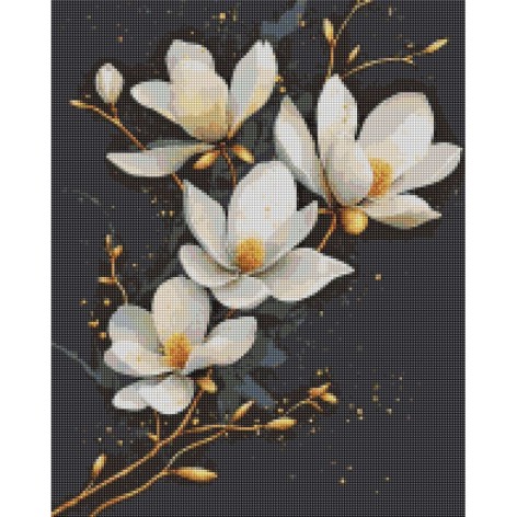 Алмазна мозаїка "Білі квіти на чорному тлі" DBS1262, 40х50 см