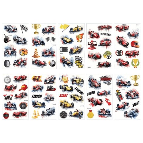 Набор временных татуировок "Гоночные автомобили" racing-cars-10-01 размер 12х7 см