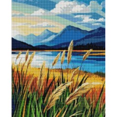 Алмазна мозаїка "Гірський пейзаж з водоймою" DBS1266, 40х50 см