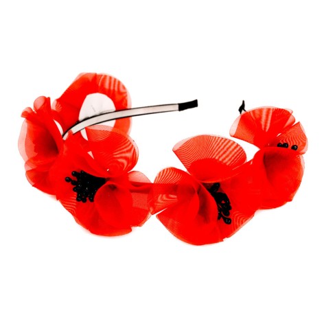 Обруч для волос с объемным красным маком 0206-761