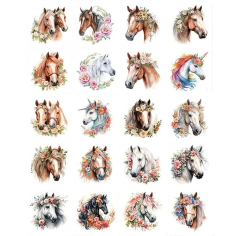 Набор временных татуировок "Лошади" Horses-20-01 размер 6х6 см