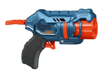 *Іграшковий пістолет механічний з барабаном та м'якими набоями Синій (4 шт.) (15 х 11см)