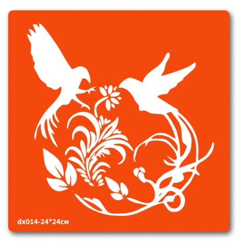 Трафарет для био-тату Птички dx014-24*24см, размер 24 х 24см 