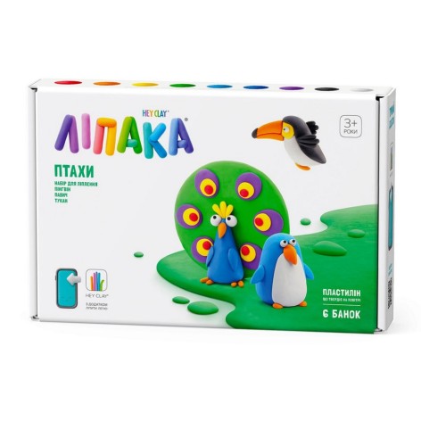 Набір пластиліну "Птахи: Пінгвін, Павлин, Тукан" ЛІПАКА 60026-UA01 самостійно твердіє