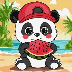 Картина за номерами "Літо. Панда з кавуном ©art_selena_ua KHO1251, 25х25 см