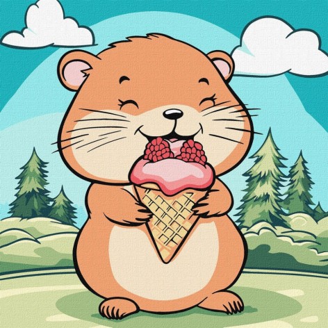 Картина за номерами "Літо. Хомячок з морозивом" ©art_selena_ua KHO1256, 25х25 см 